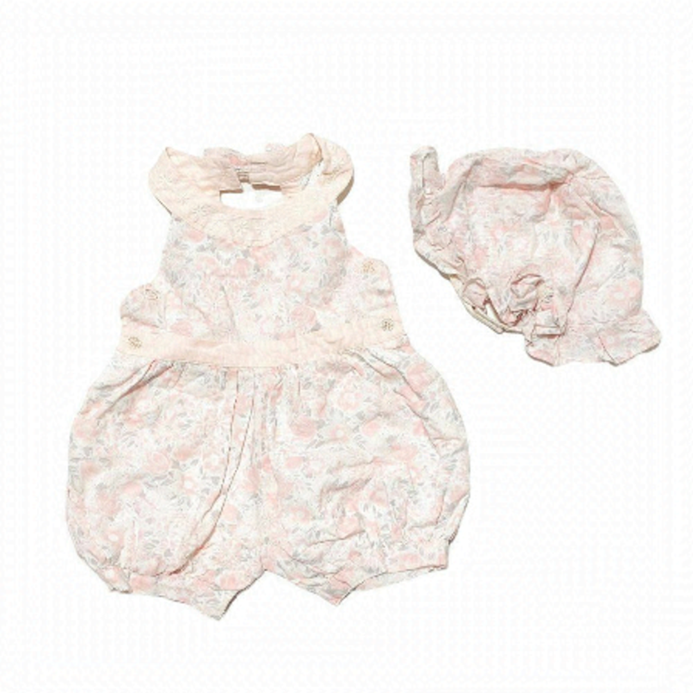 𝅺piper & Posie 2-Piece Vintage Floral Print Bubble Romper and Hat